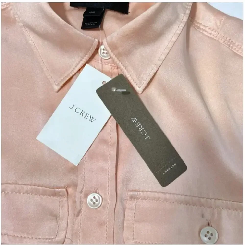 NWT J. CREW Iced Peach Blythe Button Down Silk Shirt 2 Pocket Blouse Women's 12